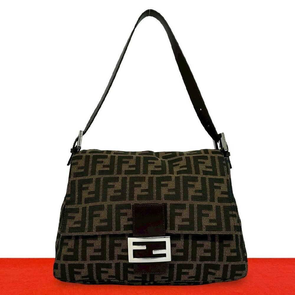 FENDI Mamma Bucket Zucca FF canvas leather semi shoulder bag handbag brown
